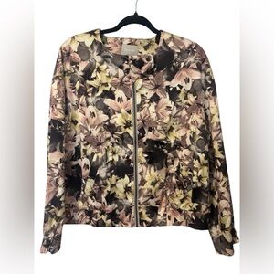 Zalando Collection Black Floral Satin Bomber Jacket Short Cropped Zip-Up Flowers